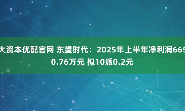 大资本优配官网 东望时代：2025年上半年净利润6650.76万元 拟10派0.2元